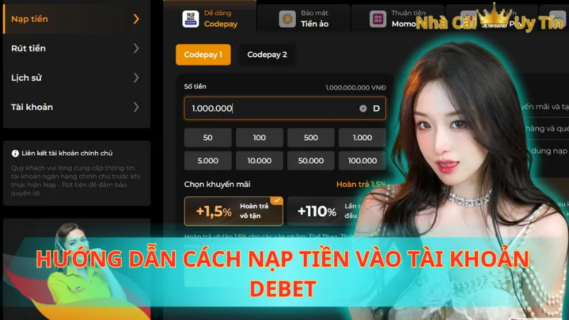 Hướng dẫn cách nạp tiền vào tài khoản Debet